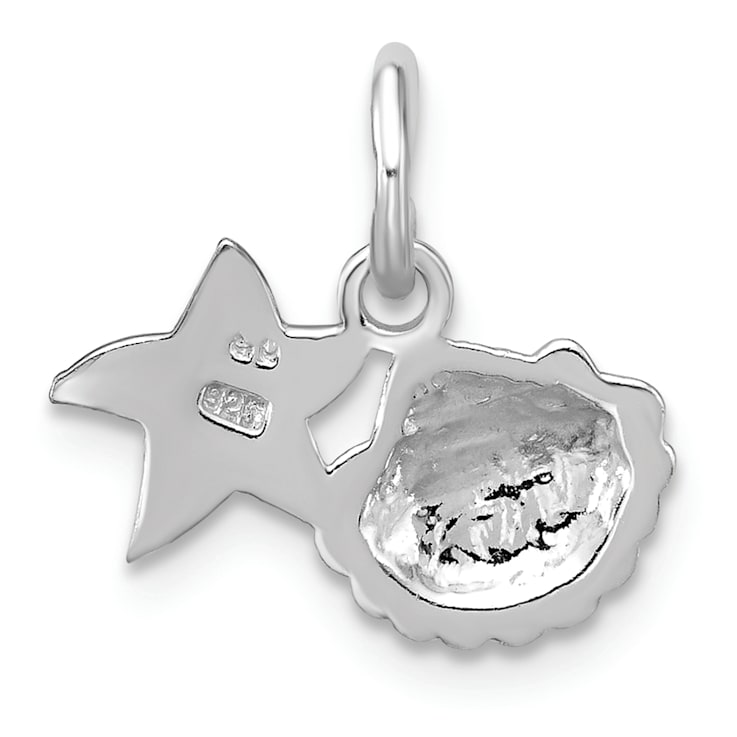 Rhodium Over Sterling Silver Yellow Polished Starfish and Shell Pendant