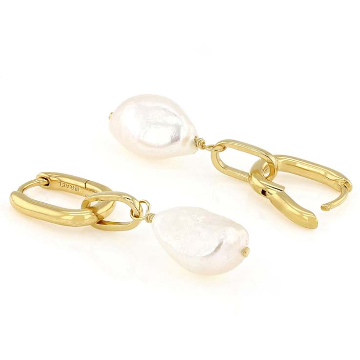 Freshwater Pearl Drop Earrings 11mm In 14K Gold Over Sterling Silver
