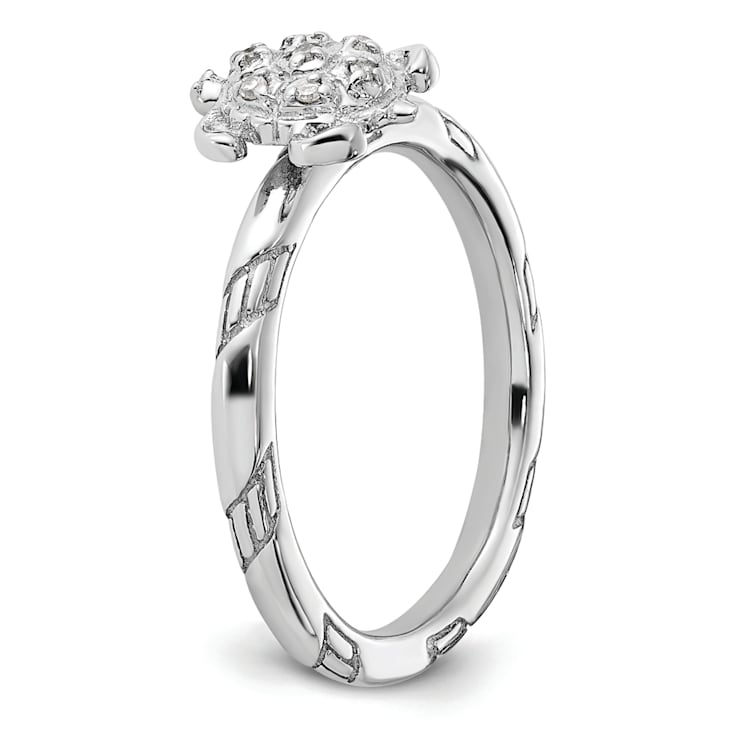 Sterling Silver Stackable Expressions Diamond Turtle Ring 0.035ctw