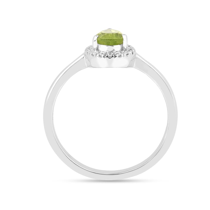 Pear Shape Peridot with Moissanite Accents Rhodium Over Sterling Silver Ring