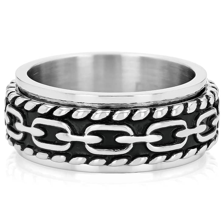 Chain And Rope Textured Spinner Band Ring In Stainless Steel