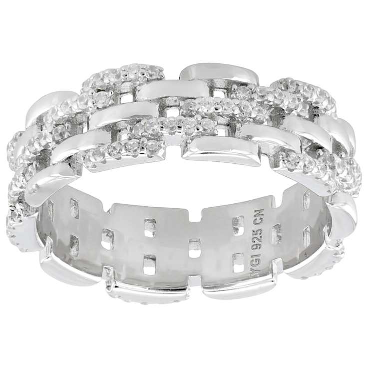 Stacking Link CZ Band Ring In Sterling Silver