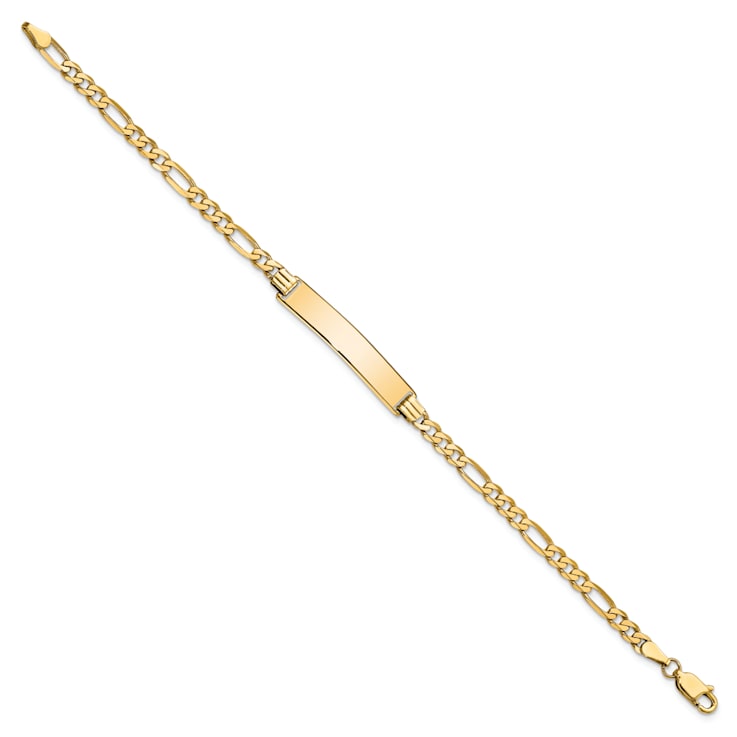 14k Yellow Gold Flat Figaro Link ID Bracelet