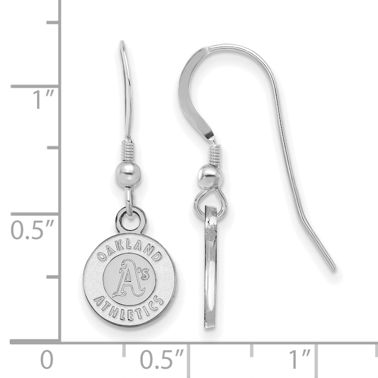 Rhodium Over Sterling Silver MLB LogoArt Oakland Athletics Dangle Earrings