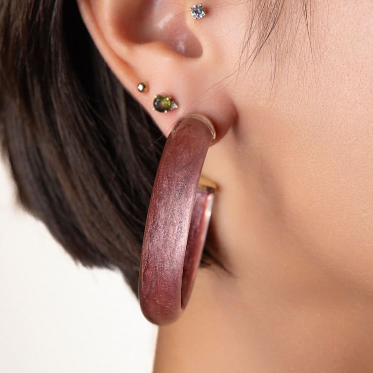 14K Yellow Gold Over Sterling Silver Medium Illusion Acrylic Hoops in Cocoa