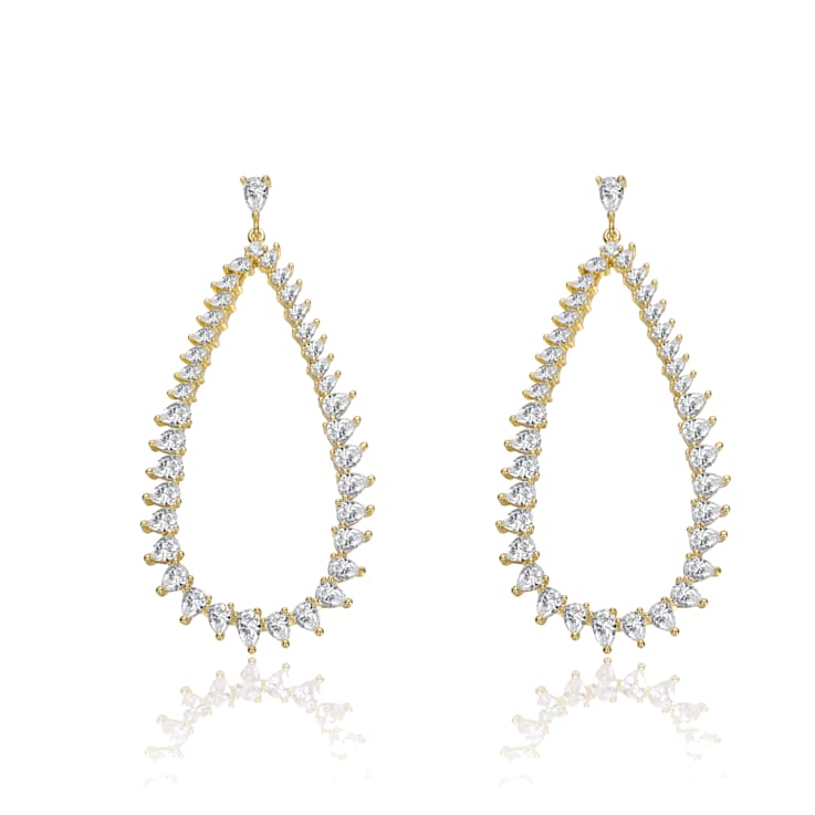 CZ Raindrop Front-Facing Hoop Earrings In 14K Gold Over Brass