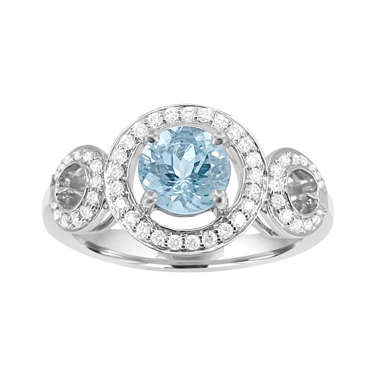 14K WHITE GOLD AQUAMARINE & DIAMOND RING, 0.64CTW