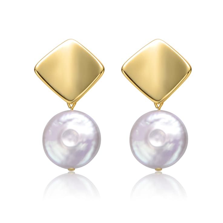 Pear Shape Pearl Square Drop Earrings In 14K Gold Over Sterling Silver
