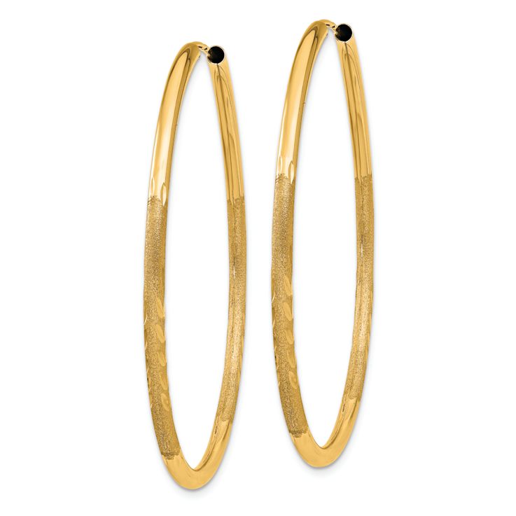 14k Yellow Gold 1 9/16" Satin Diamond-Cut Endless Hoop Earrings