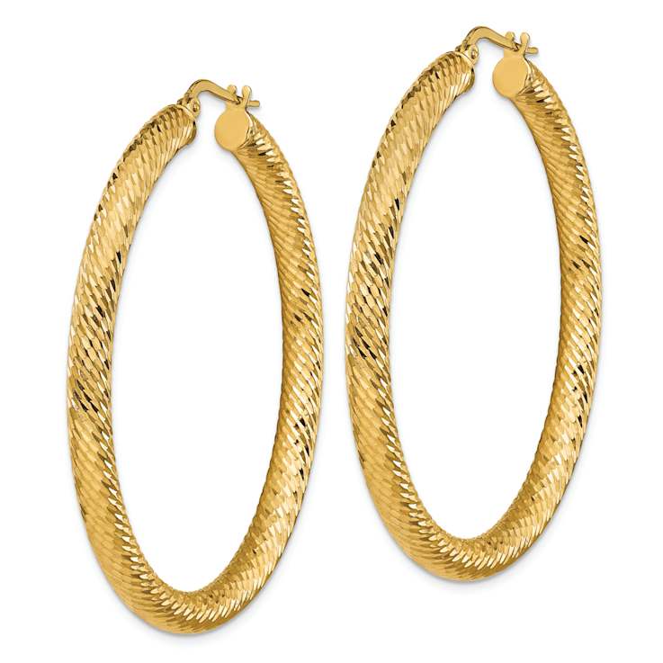 14k Yellow Gold Diamond-cut 2" Round Hoop Earrings