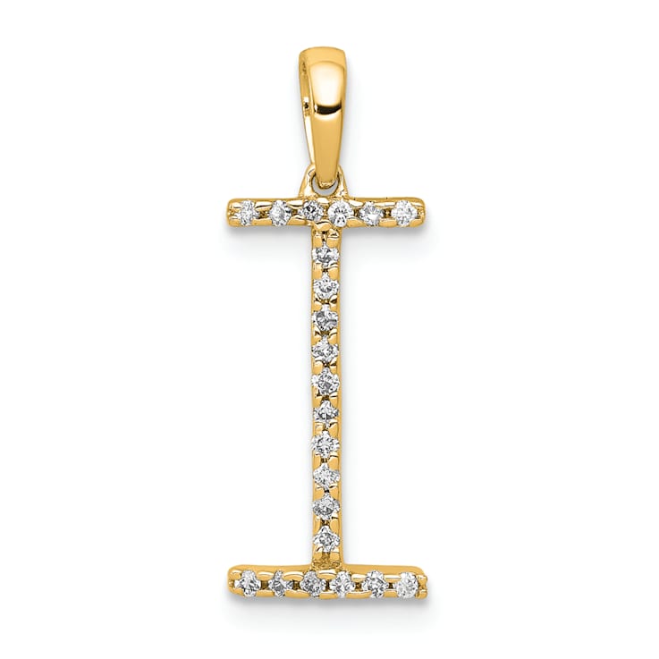 14K Yellow Gold Diamond Letter I Initial Pendant
