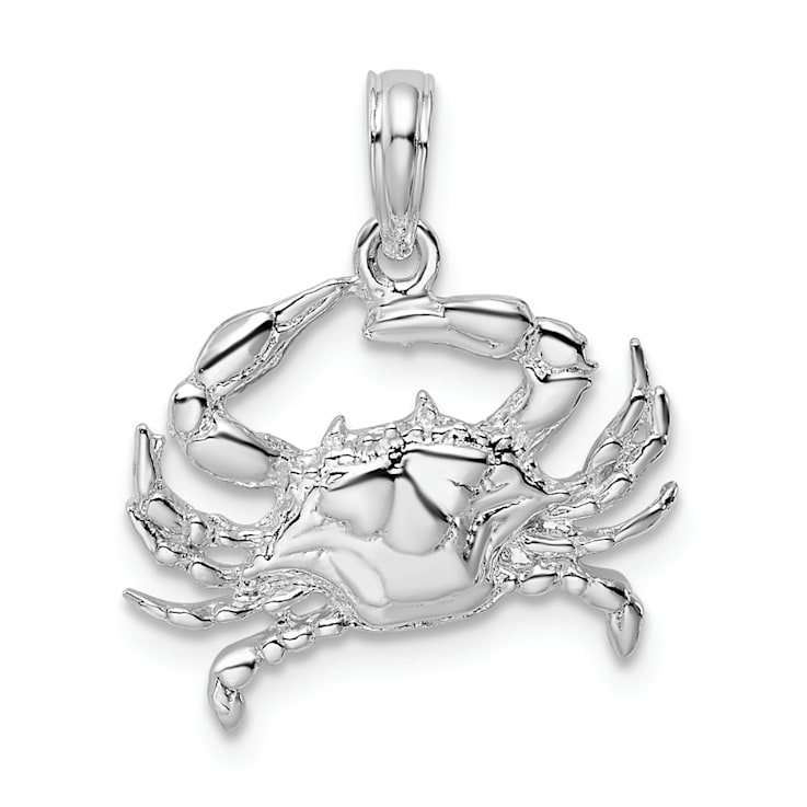 Rhodium Over Sterling Silver Polished Blue Crab Pendant