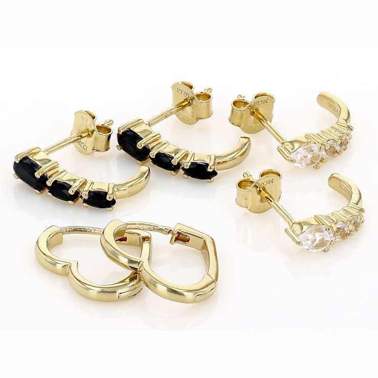 Black Spinel And Lab Sapphire Earring Set In 18K Gold Over Sterling
Silver 1.26ctw