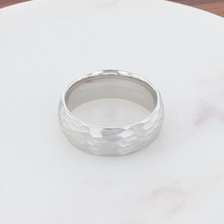 CHANDLER Domed Hammered Finish White Tungsten Ring 8mm