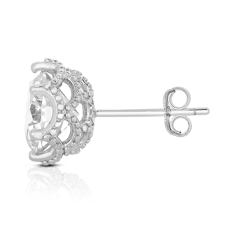 CZ Solitaire Stud Earrings In Sterling Silver