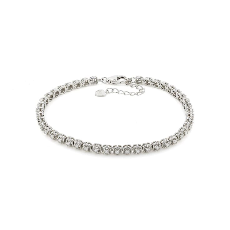 Round Moissanite Rhodium Over Sterling Silver Tennis Bracelet