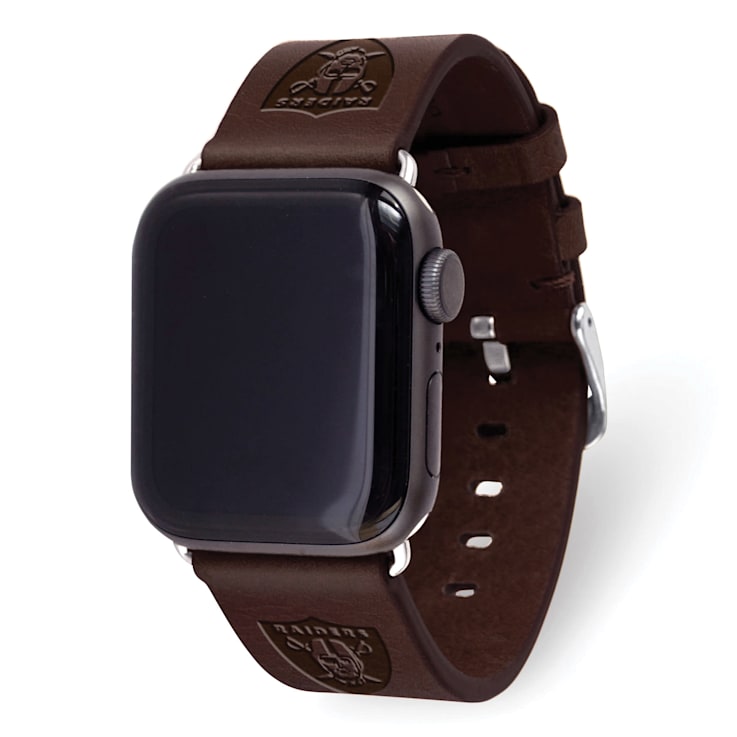 Gametime Las Vegas Raiders Leather Band Fits Apple Watch (42/44mm M/L Brown). Watch Not Included.