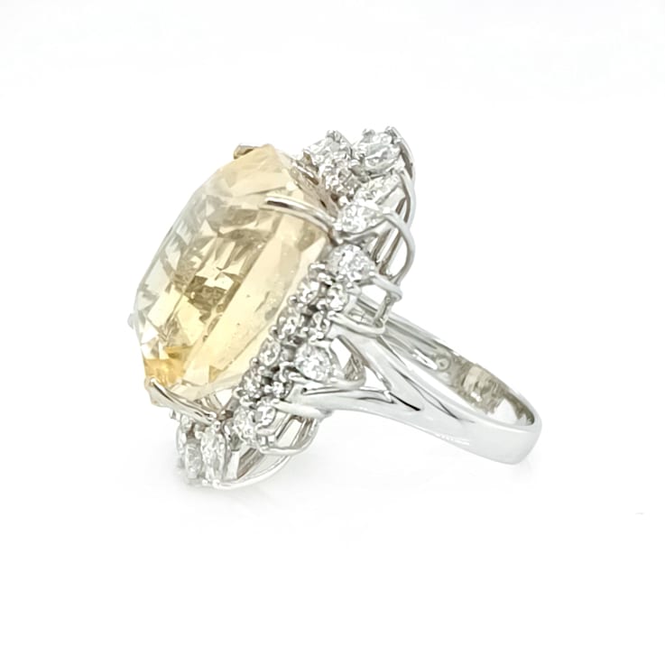 41.33 Ctw Yellow Sapphire and 3.41 Ctw White Diamond Ring in 18K WG