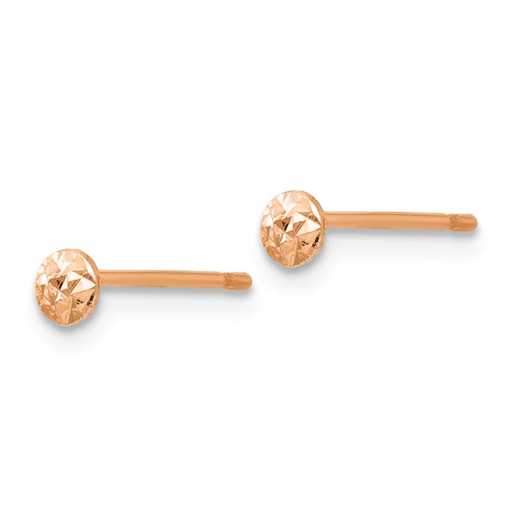 14k Rose Gold 3mm Diamond-Cut Puff Circle Stud Earrings