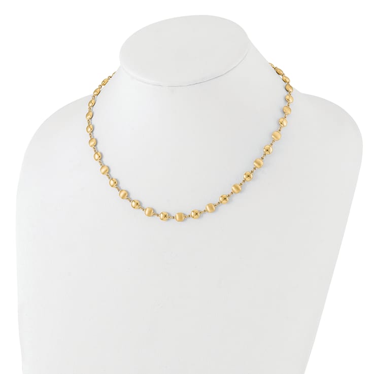 14K Yellow Gold Polished and Satin Puffed Circles Necklace