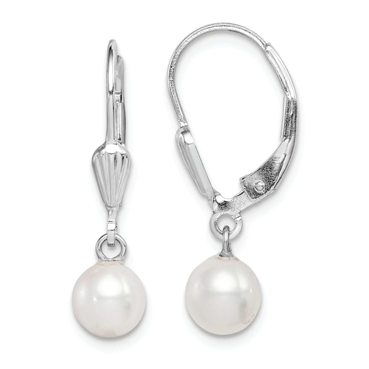 Rhodium Over Sterling Silver 6-7mm Freshwater Cultured Pearl Leverback
Dangle Earrings