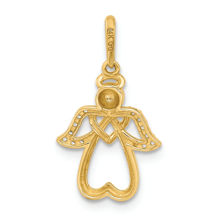 14K Yellow Gold Polished Cubic Zirconia Angel Pendant
