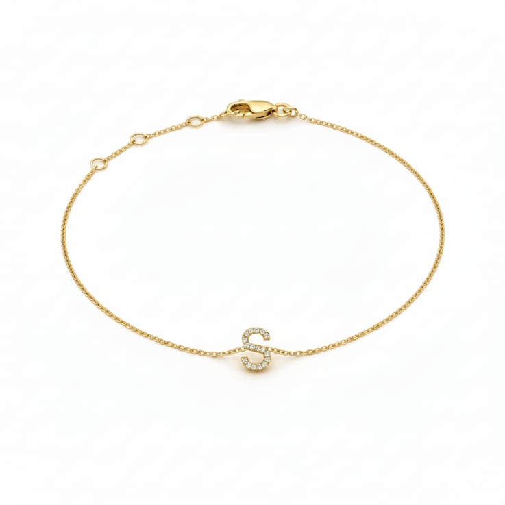 10K Yellow Gold White Diamond S Initial Bracelet for Women with
Adjustable Chain, 0.05ctw