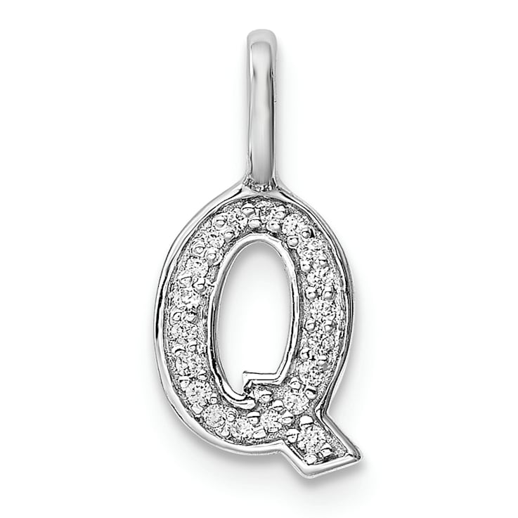 14K White Gold Diamond Letter Q Initial Pendant