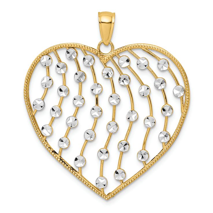 14K Two-tone Gold  Diamond-Cut and Textured Large Heart Pendant