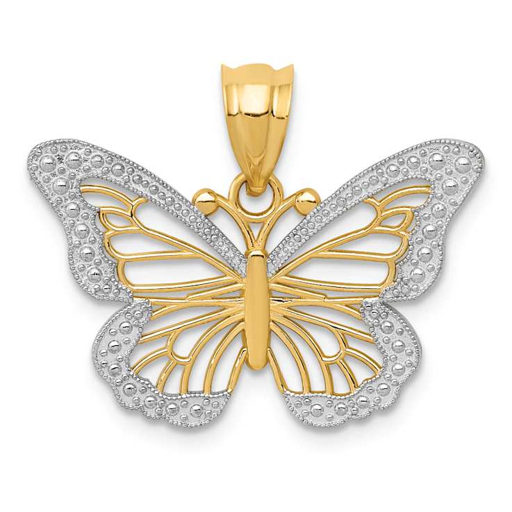 14k Two-tone Gold  Textured Butterfly Pendant