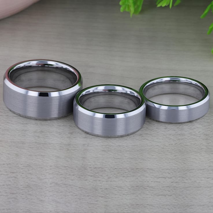 SHEFFIELD Flat Beveled Edges Tungsten Ring with Brushed Center 8mm