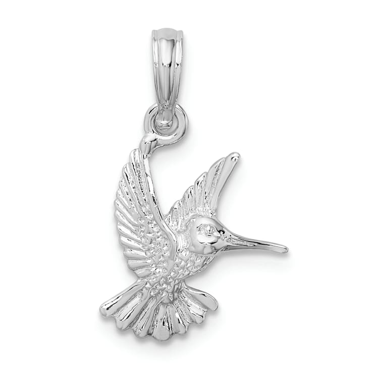 Rhodium Over Sterling Silver Polished Hummingbird Pendant