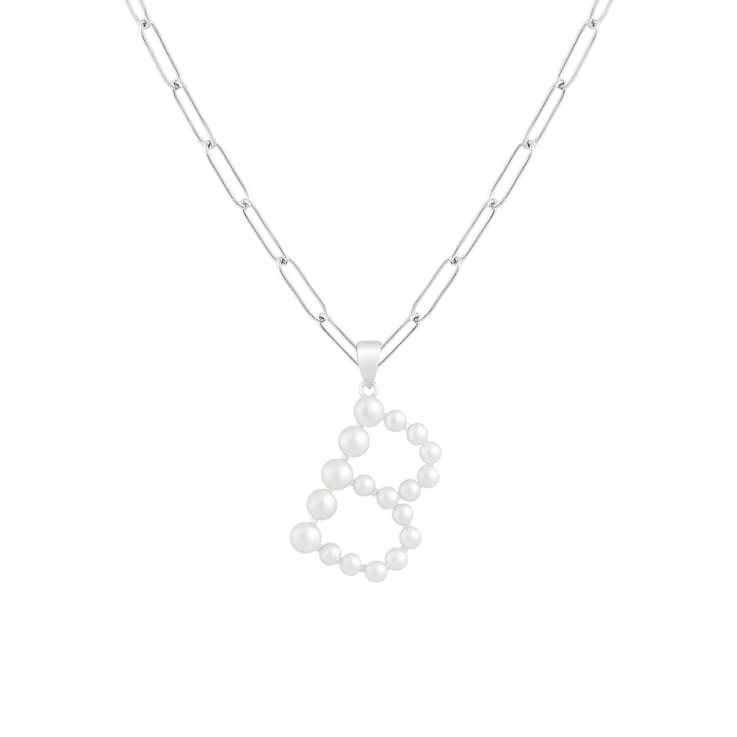 Letter B Initial Cultured Freshwater Pearl Rhodium Over Sterling Silver
Pendant With  18" Chain