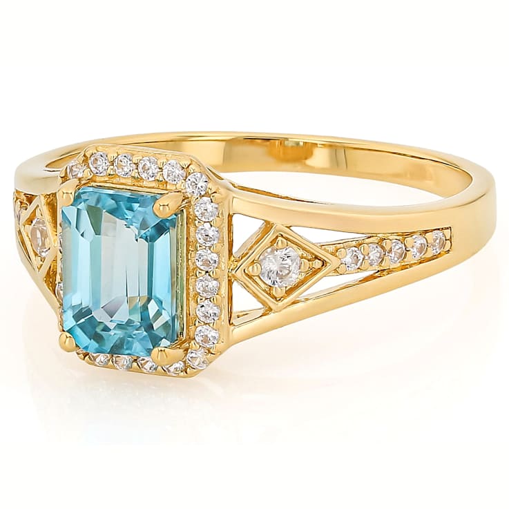 Blue Zircon And White Zircon Rectangular Octagonal Ring In 18K Gold Over
Sterling Silver 1.84ctw