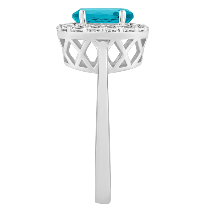 8x6mm Oval Swiss Blue Topaz And White Topaz Accents Rhodium Over
Sterling Silver Halo Ring