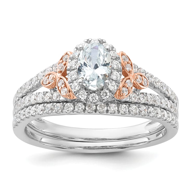 14K Two-tone Lab Grown Diamond Halo Engagement Ring 0.804ctw