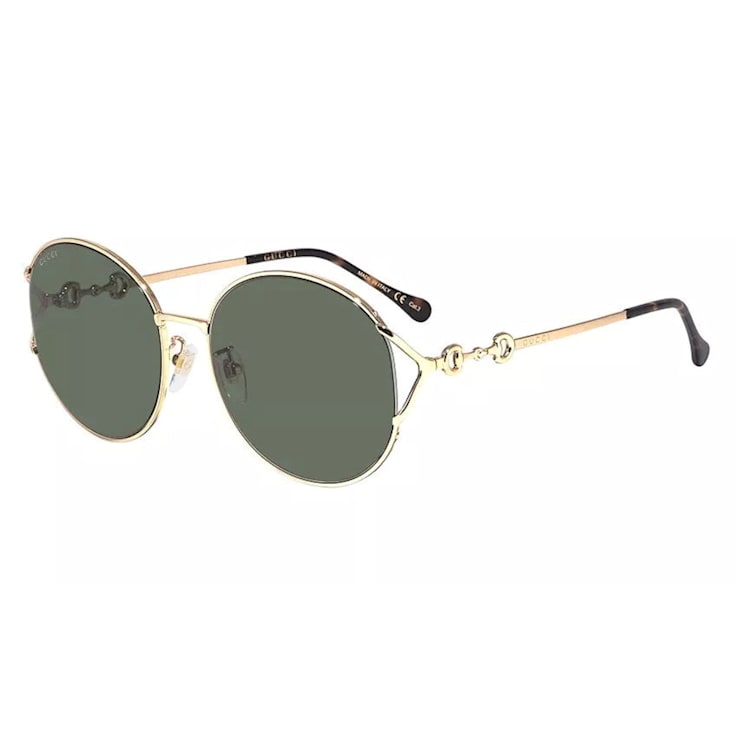Gucci Gold Tone Round Frame / Green Lens Sunglasses