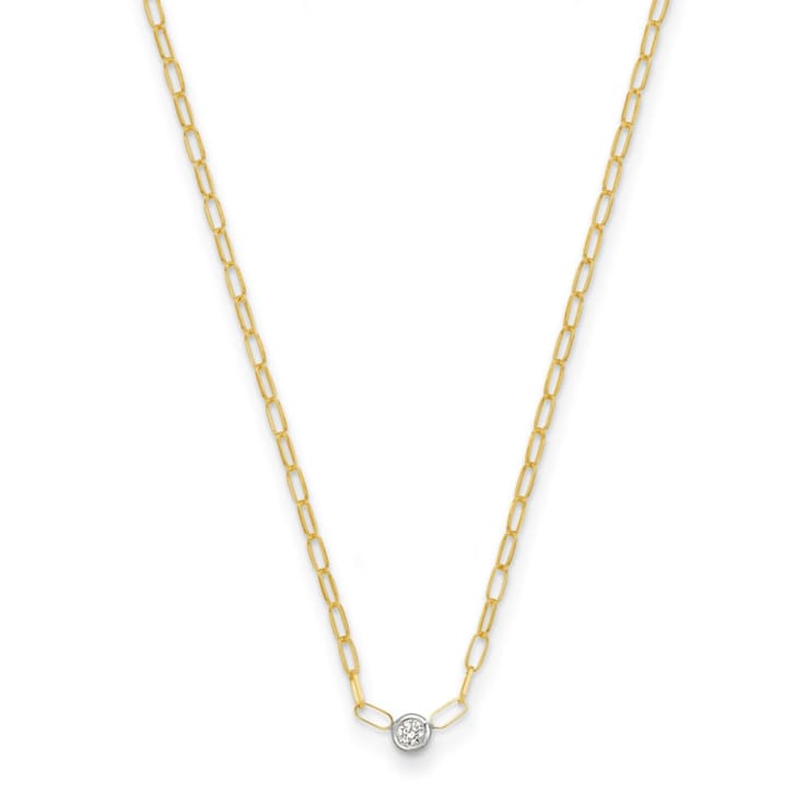 14K Yellow Gold with White Rhodium Diamond Oval Link 18 Inch Necklace