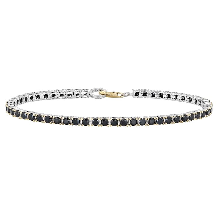 Black Spinel Two-Tone Tennis Bracelet In Rhodium And 18K Gold Over
Sterling Silver 6.50ctw