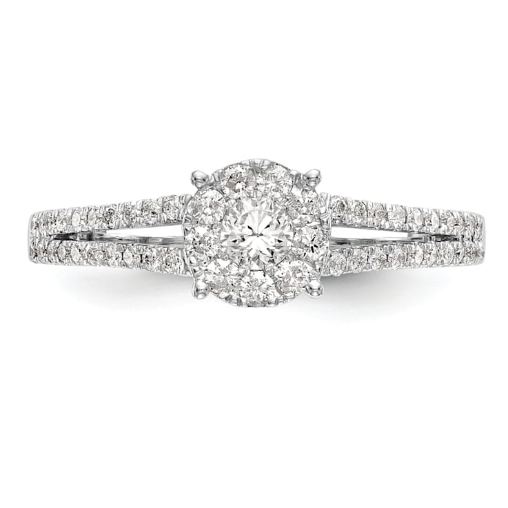 Rhodium Over 14K White Gold Diamond Cluster Engagement Ring 0.47ctw
