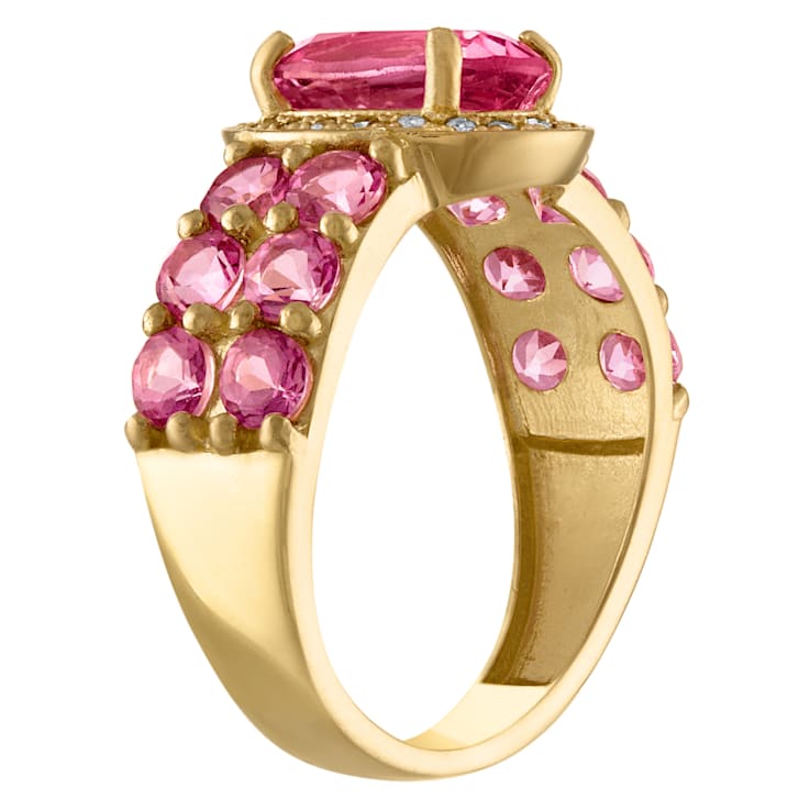 10K Yellow Oval Pink Topaz and Diamond Ring 1.74ctw