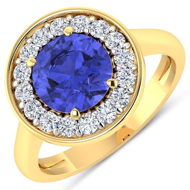 2.5ctw Violet Tanzanite and Diamond 14K Yellow Gold Halo Ring