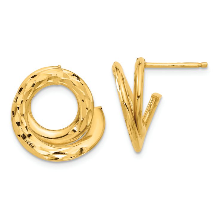 14k Yellow Gold Polished and Diamond-Cut Intertwined Circle Stud Earrings