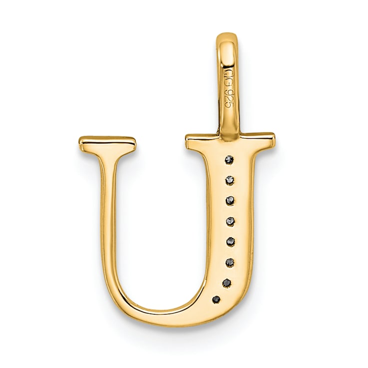 14K Yellow Gold Diamond Letter U Initial Pendant