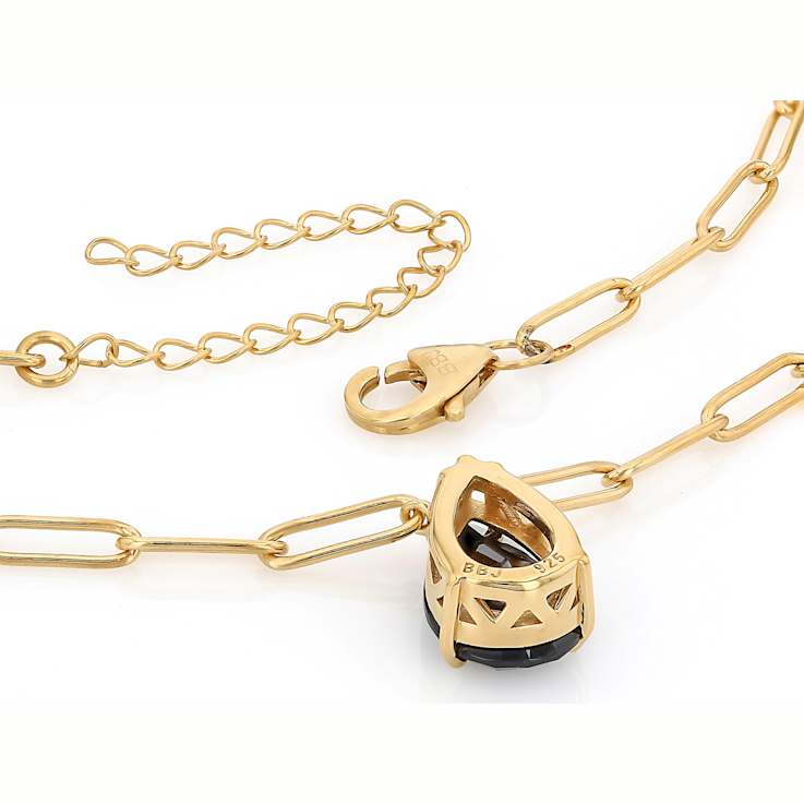 Black Spinel Station Paperclip Necklace In 18K Gold Over Sterling Silver 4.20ct