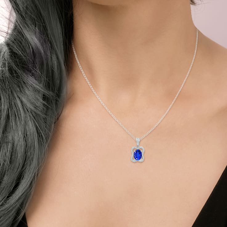 14K White Gold Oval Tanzanite and Diamond Pendant 1.20ctw
