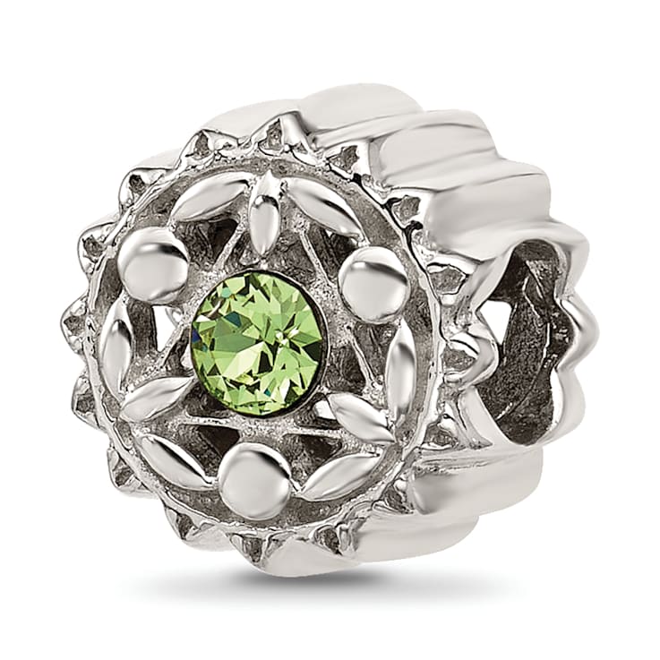 Sterling Silver Brushed and Polished Crystal Green Bead