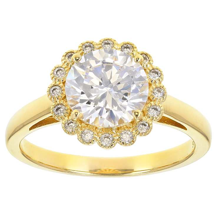 Round CZ Ring With Halo In 18K Over Sterling Silver