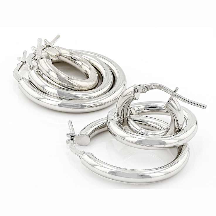Set Of 6 Hoop Earrings In 18K Gold Over Bronze and Rhodium Over Bronze