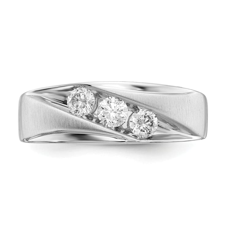 Rhodium Over 14K Gold Lab Grown Diamond SI1/SI2, G H I, Men's 3-stone Band